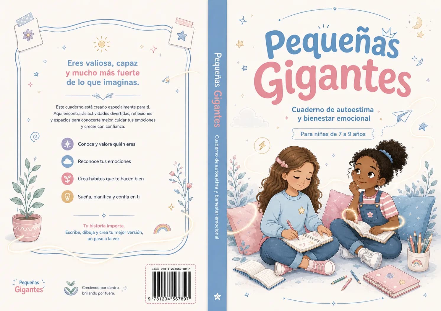 Cuaderno de autoestima Pequeñas Gigantes para niñas, portada colorida